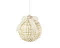 Kerstbal met strik en roos | polyester | crème | 10cm