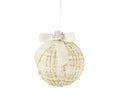 Kerstbal met strik en roos | polyester | crème | 8cm