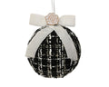 Kerstbal met strik en roos | polyester | zwart | 10cm