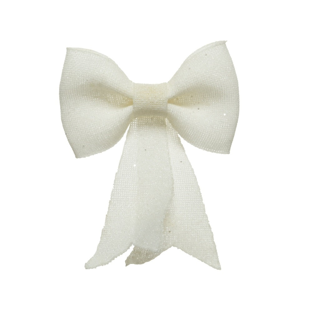 Kerststrik | plastic | wit met glitters | 14cm