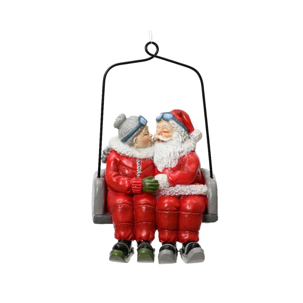 Kersthanger skilift | polyresin | rood/wit | 13cm