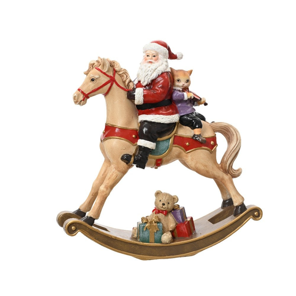 Kerstman op hobbelpaard | polyresin | 24cm