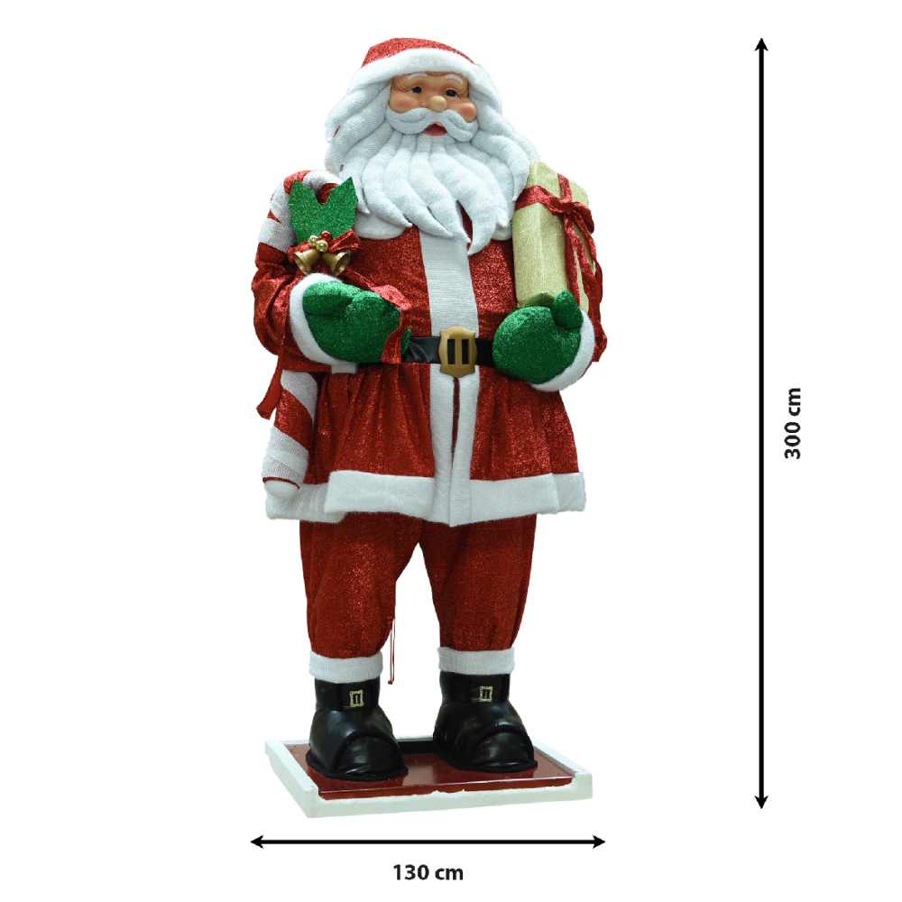 Grote kerstman met cadeau en zuurstok | polyester | rood/multicolor | 300cm