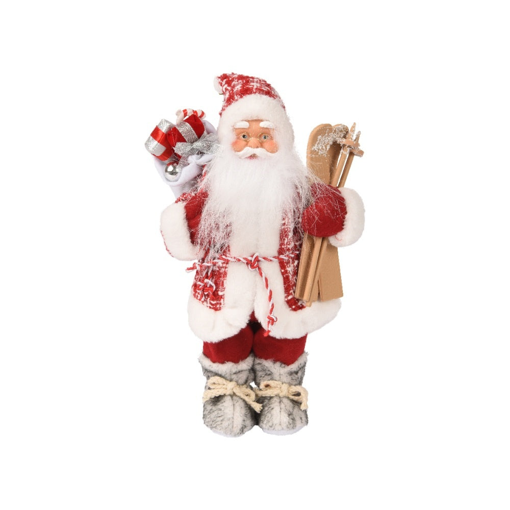 Kerstman met ski's | polyester | rood | 45cm