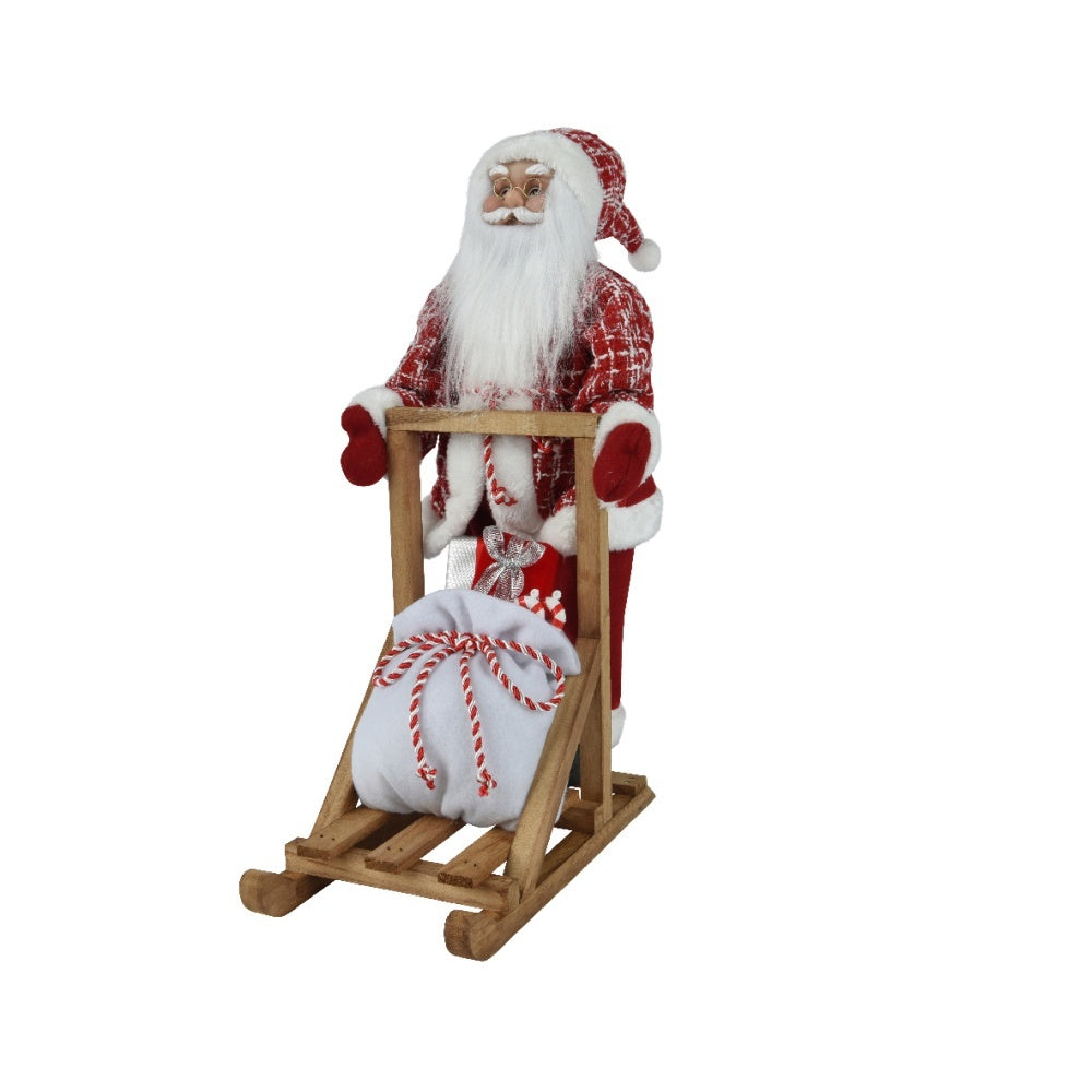 Kerstman met slee | polyester | rood | 48cm