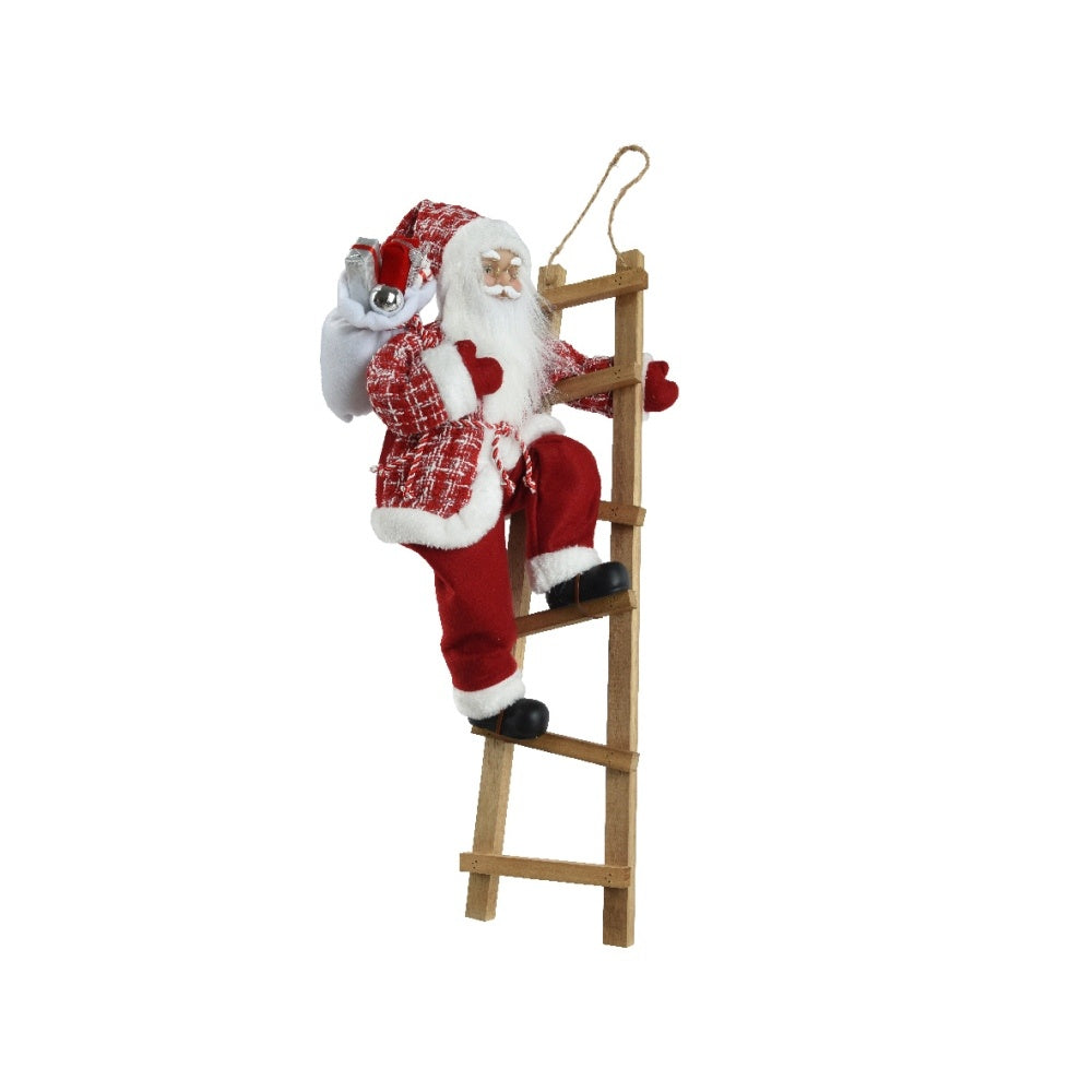 Kerstman op ladder | polyester | rood | 65cm