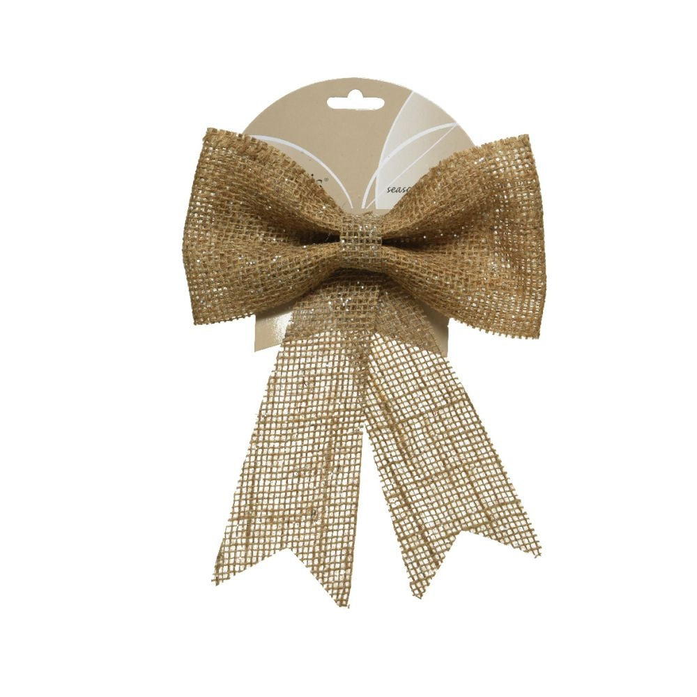 Kerststrik | jute met zilveren glitters | 24cm