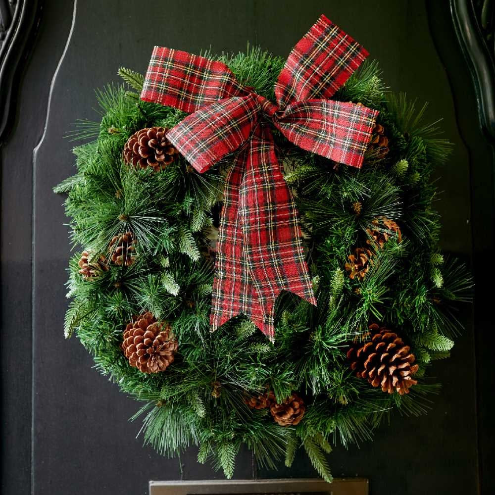 Kerststrik | polyester | rood/geruit | 38cm
