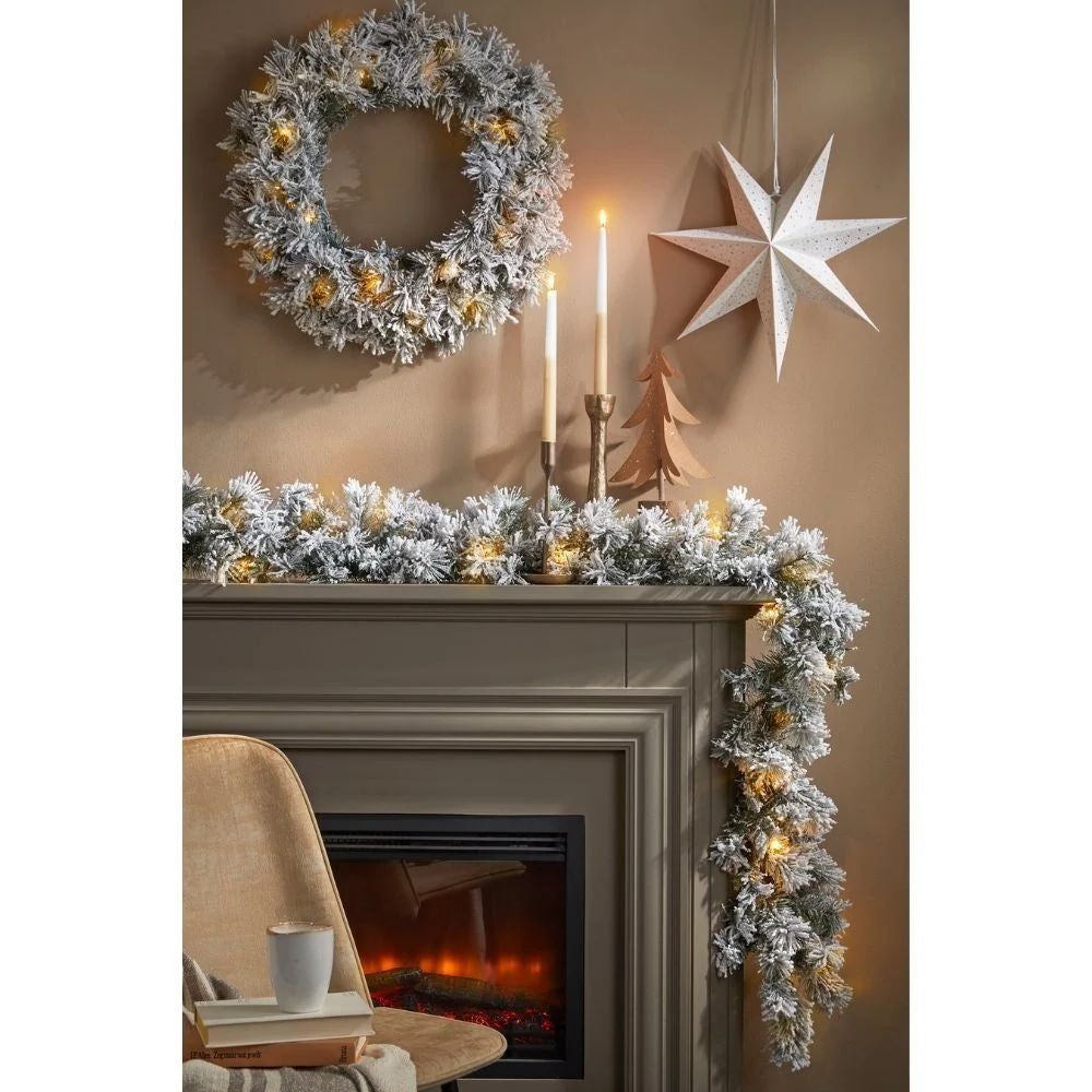Dinsmore kerstguirlande set van 6 | groen met bevroren details & LED lampjes | 270cm
