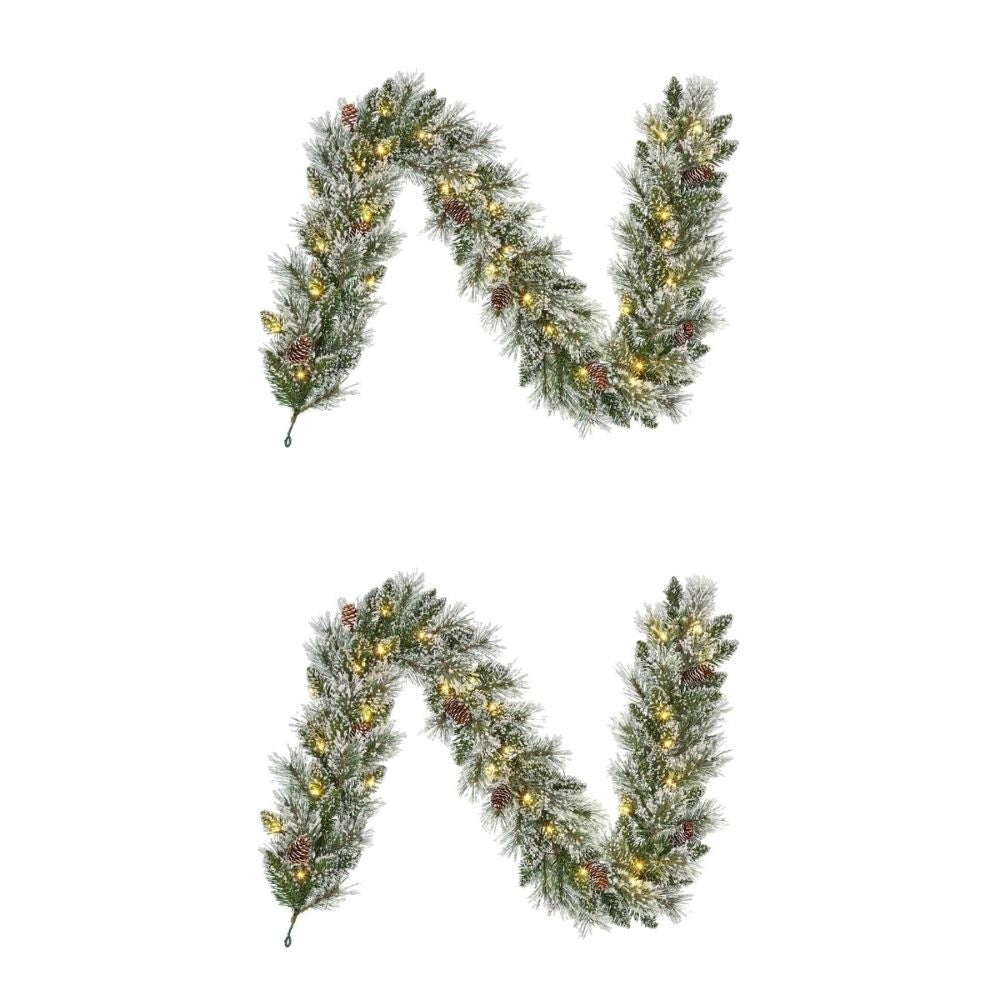 Vandans kerstguirlande set van 2 | groen met LED lampjes & dennenappels | 180cm