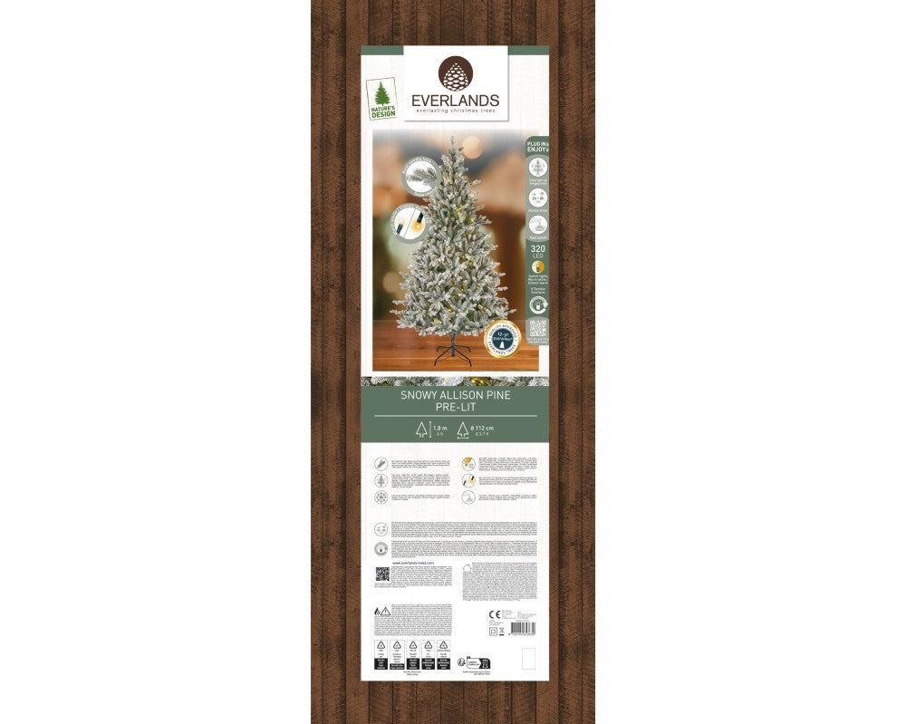 Allison Pine Snowy kunstkerstboom 180xø112cm | wit/met sneeuw met 320 LED lampjes