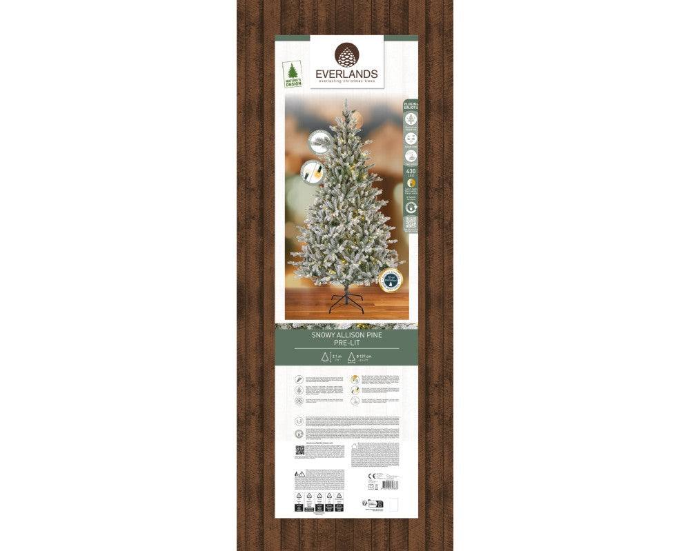 Allison Pine Snowy kunstkerstboom 210xø127cm | wit/met sneeuw met 430 LED lampjes