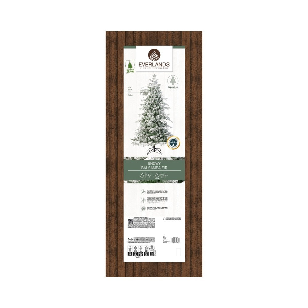 Balsamea Fir kunstkerstboom 180xø115cm | wit/met sneeuw