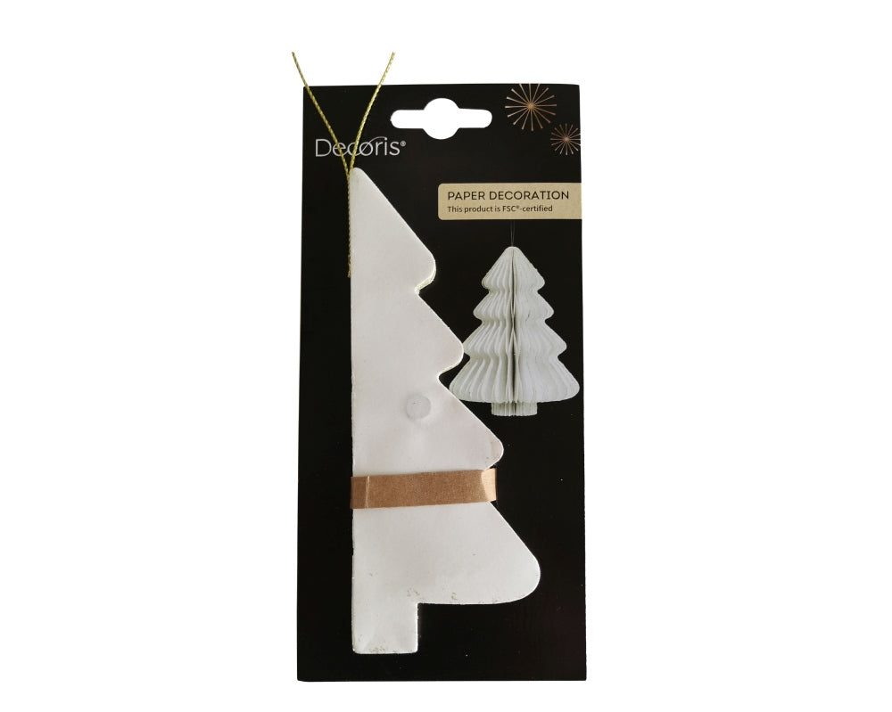 Papieren kerstbal | kerstboom | wit met champagnegouden glitters | 15cm