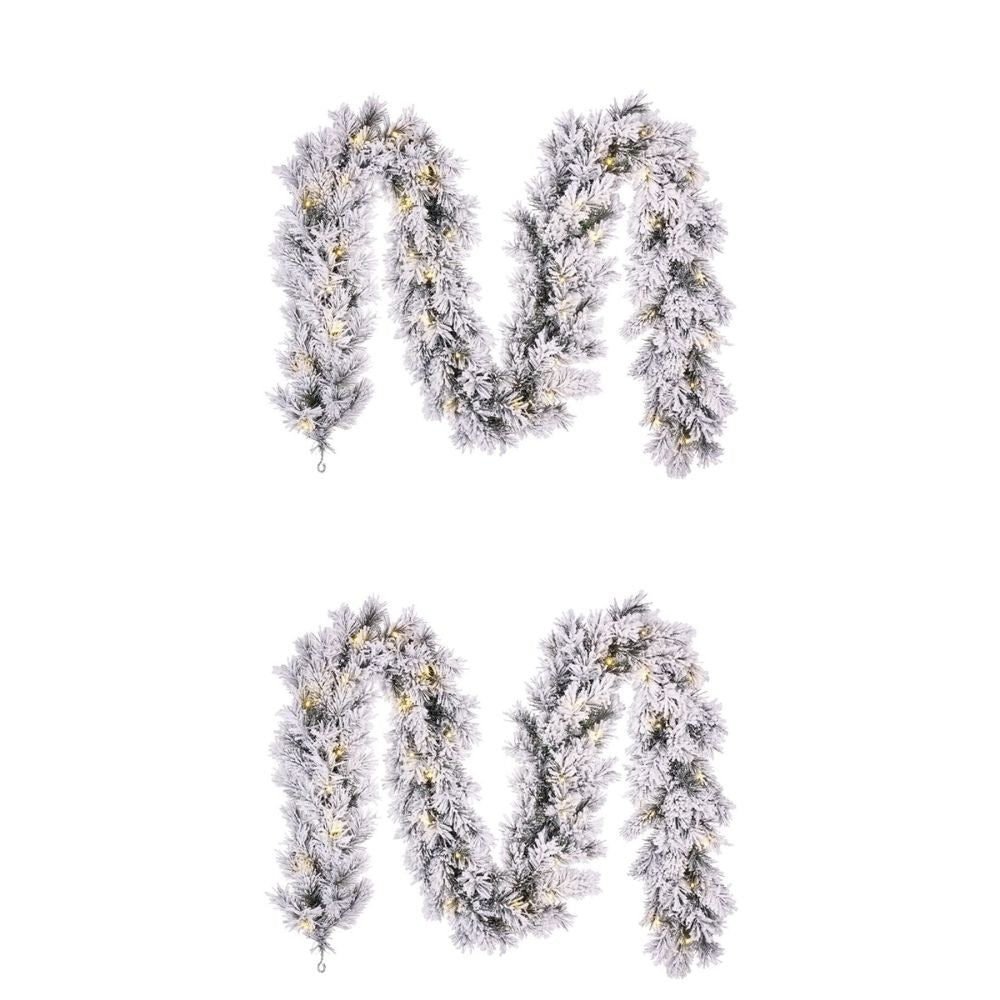 Dinsmore kerstguirlande set van 2 | groen met bevroren details & LED lampjes | 270cm