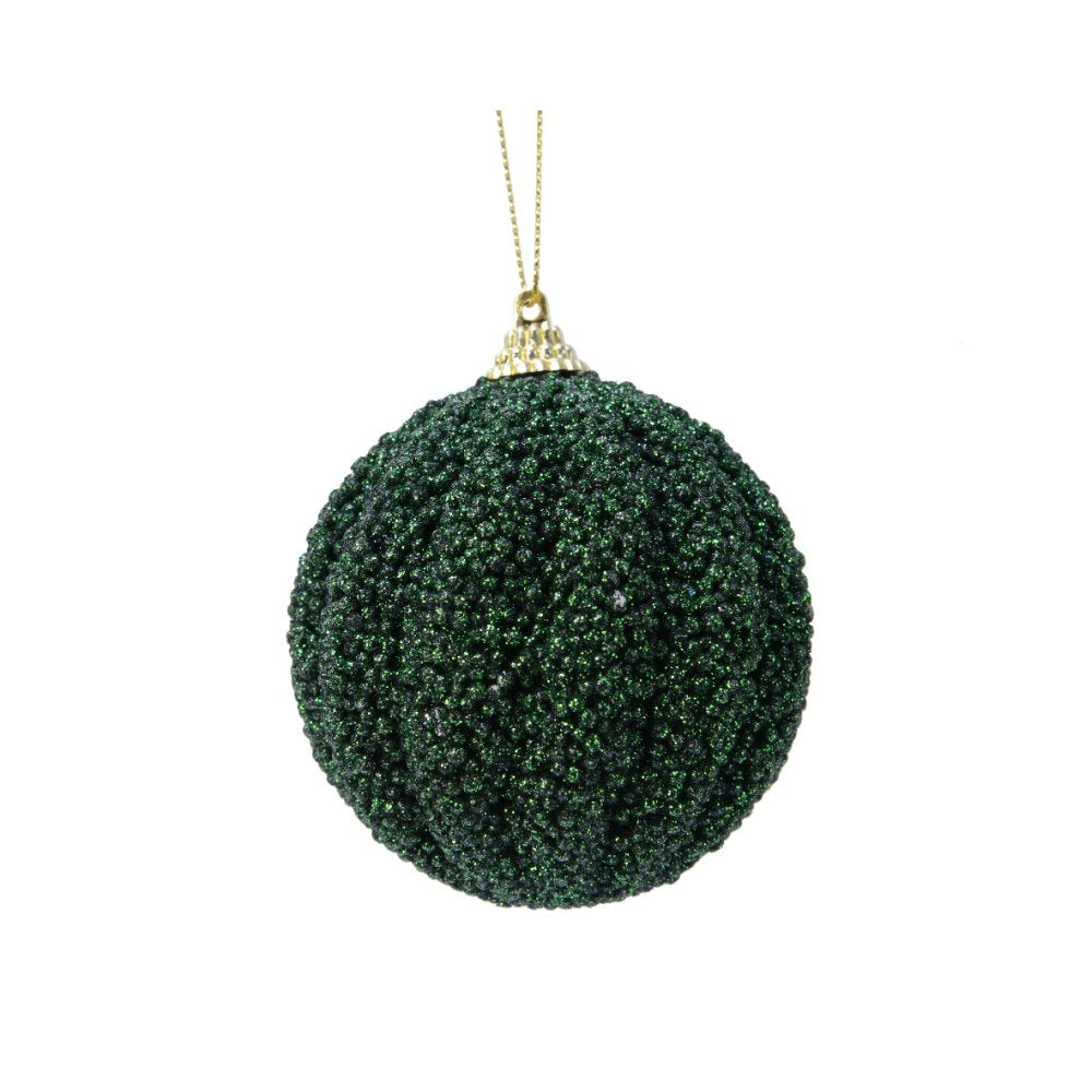 Gedecoreerde kerstbal | foam | dennengroen met glitters | 8cm