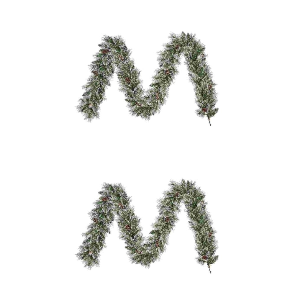 Vandans kerstguirlande set van 2 | groen met bevroren details & dennenappels | 270cm