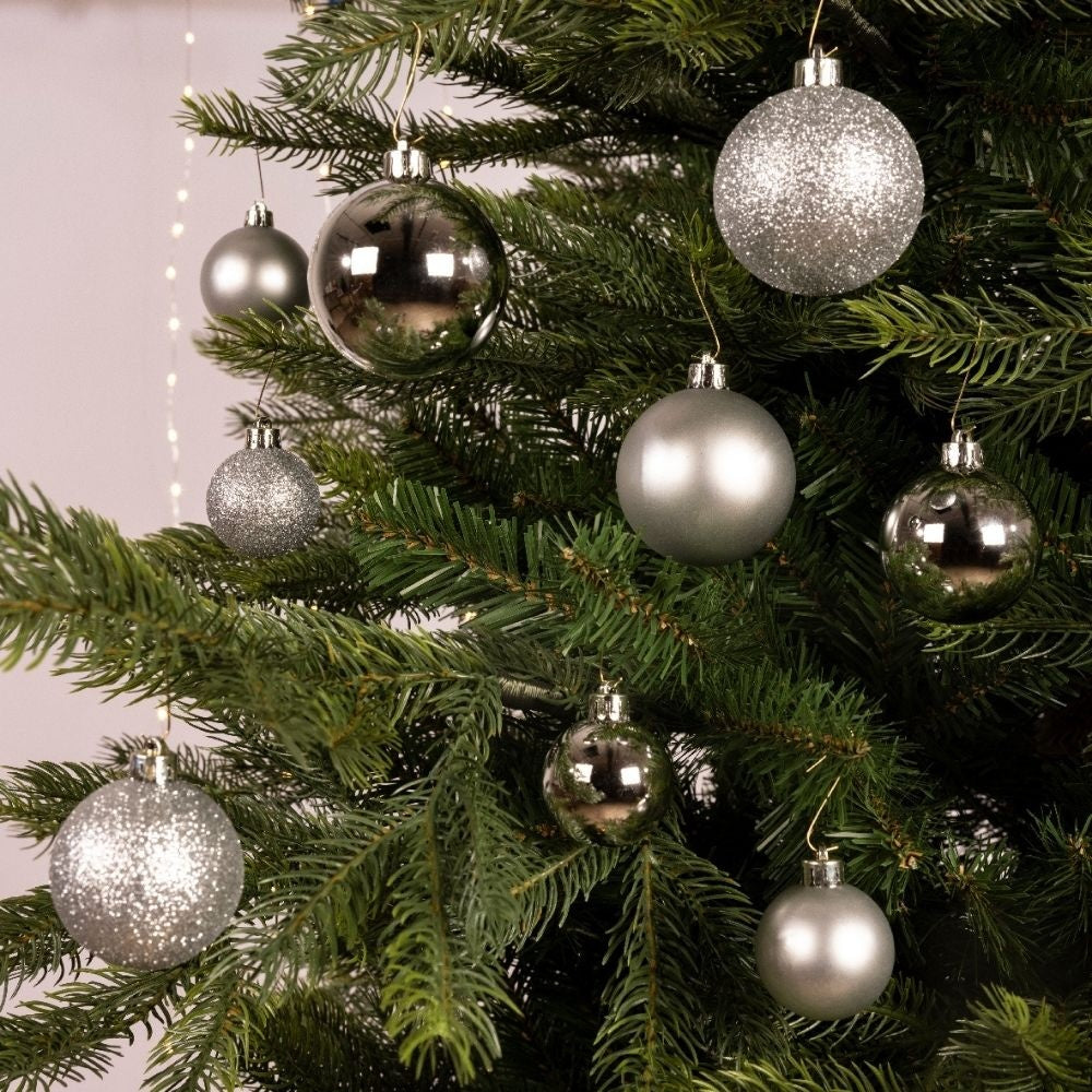 Kerstballen set 30-delig | kunststof/onbreekbaar | zilver | diverse maten