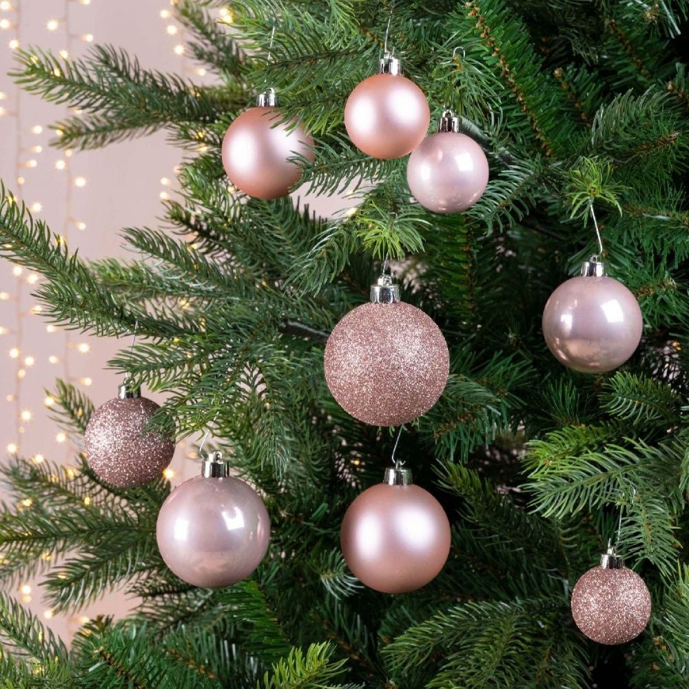 Kerstballen set 30-delig | kunststof/onbreekbaar | poederroze | diverse maten