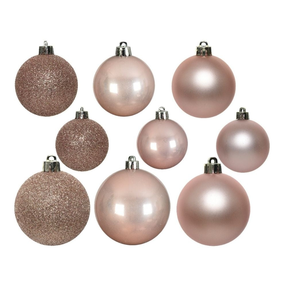 Kerstballen set 30-delig | kunststof/onbreekbaar | poederroze | diverse maten