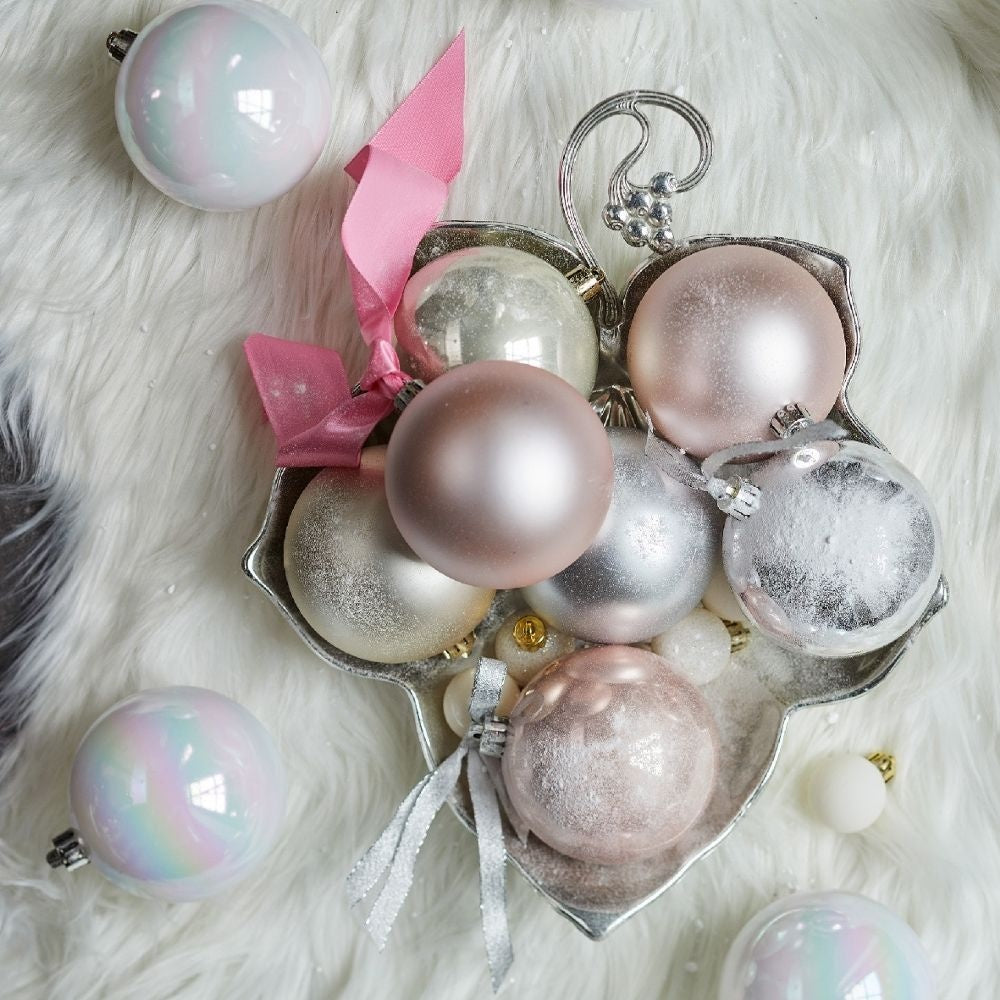 Kerstballen set 12-delig | poederroze | kunststof/onbreekbaar | 6cm