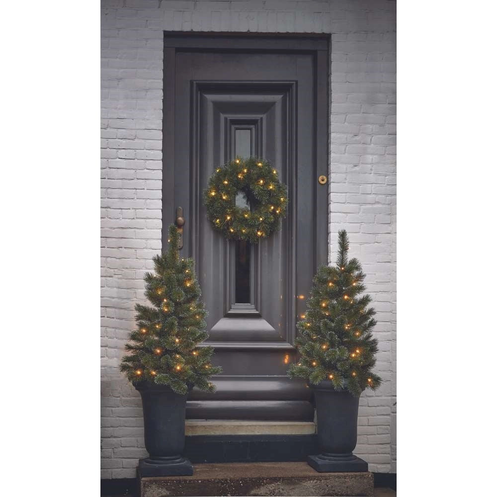 Glendon kerstkrans | groen met bevroren details & LED lampjes | 45cm