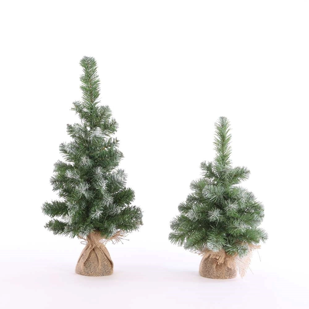 Norton frosted kerstboompje in jute zak 45xø20cm | groen met sneeuw details