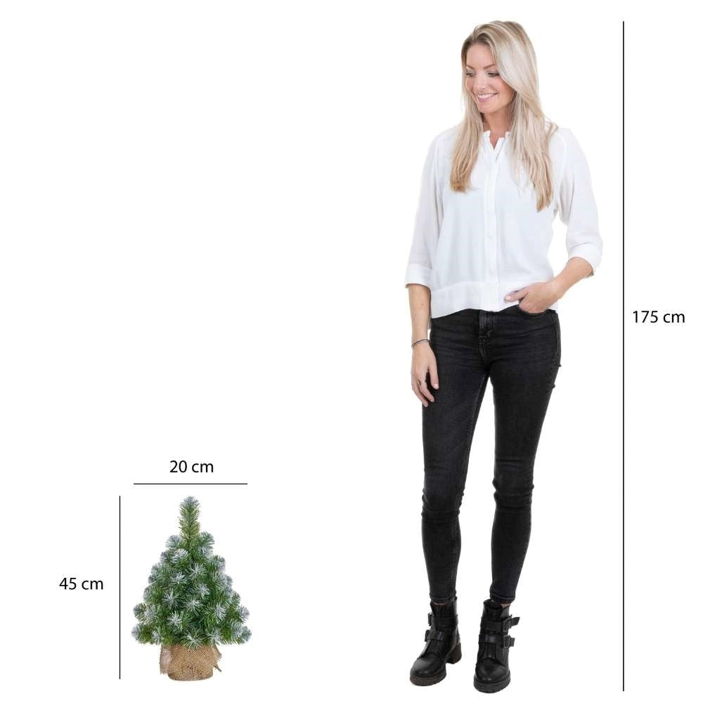 Norton frosted kerstboompje in jute zak 45xø20cm | groen met sneeuw details