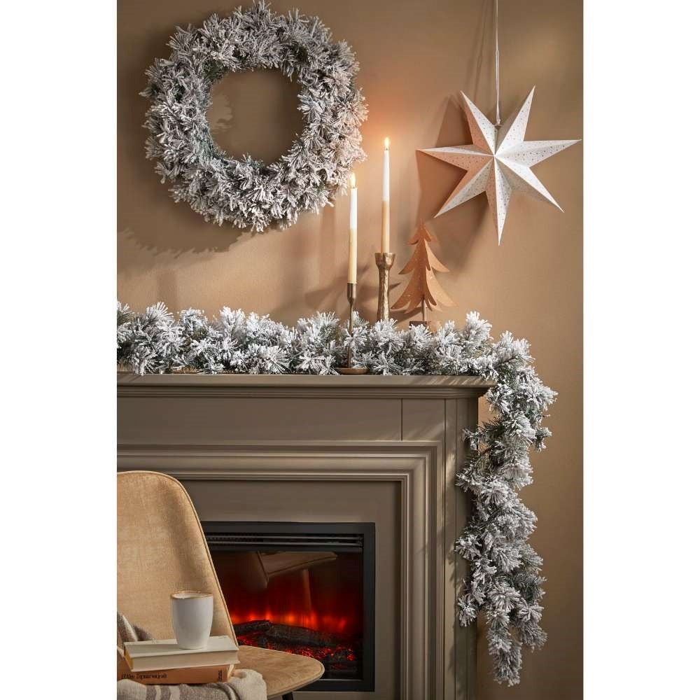 Dinsmore kerstguirlande | wit/met sneeuw | 270cm