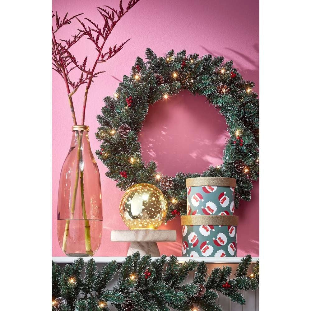 Creston kerstkrans incl. besjes en dennenappels | groen met bevroren details | 60cm