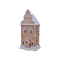 Besneeuwd kersthuisje | porselein | bruin met glans en LED lampjes | 34,2cm