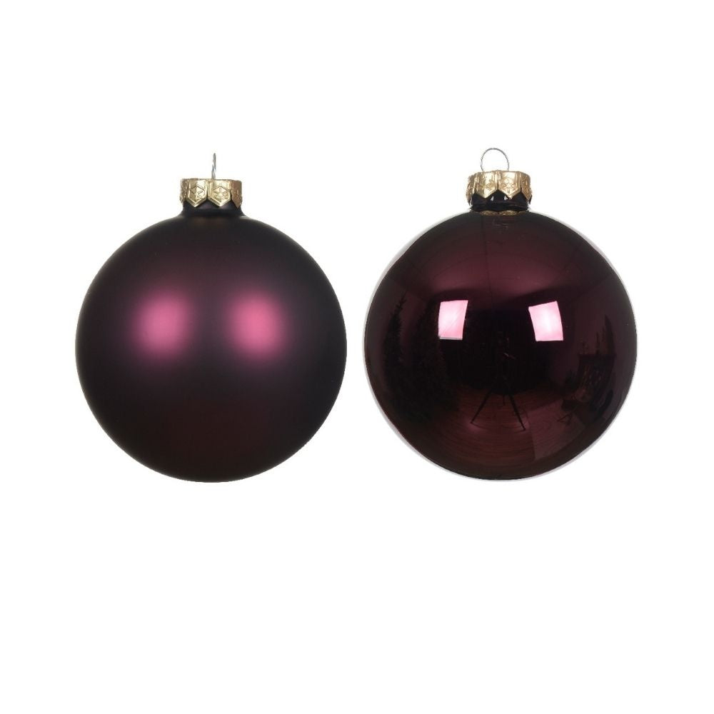 Kerstballen set 6-delig | donker mauve | kunststof/onbreekbaar | 8cm