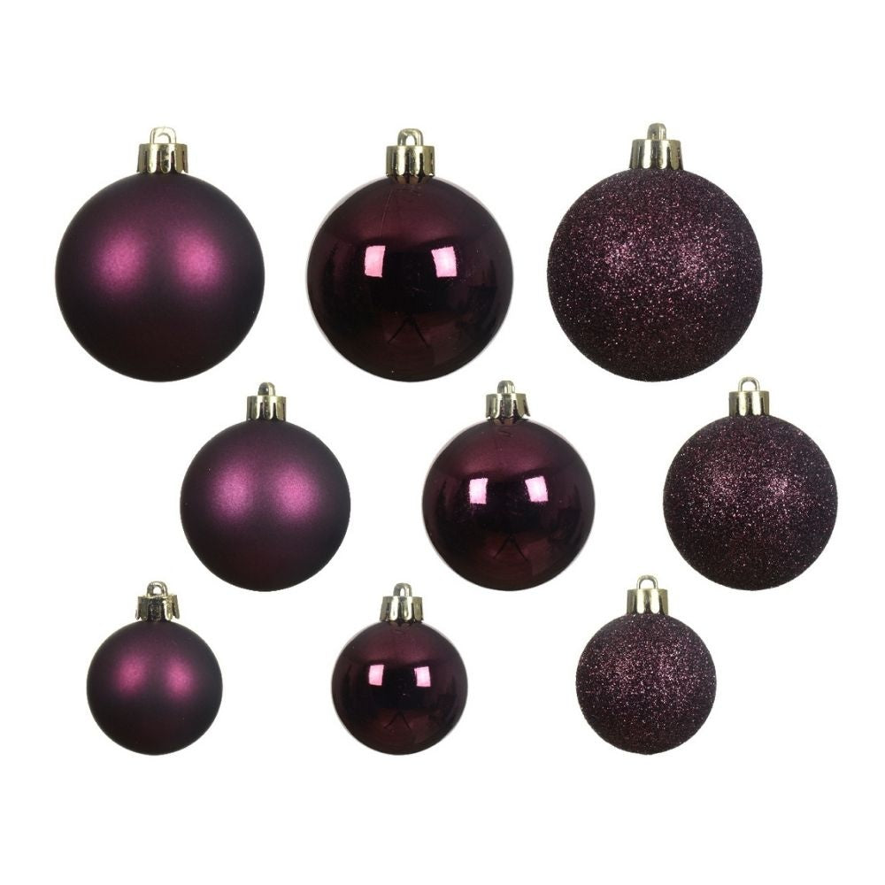 Kerstballen set 30-delig | kunststof/onbreekbaar | donker mauve | diverse maten