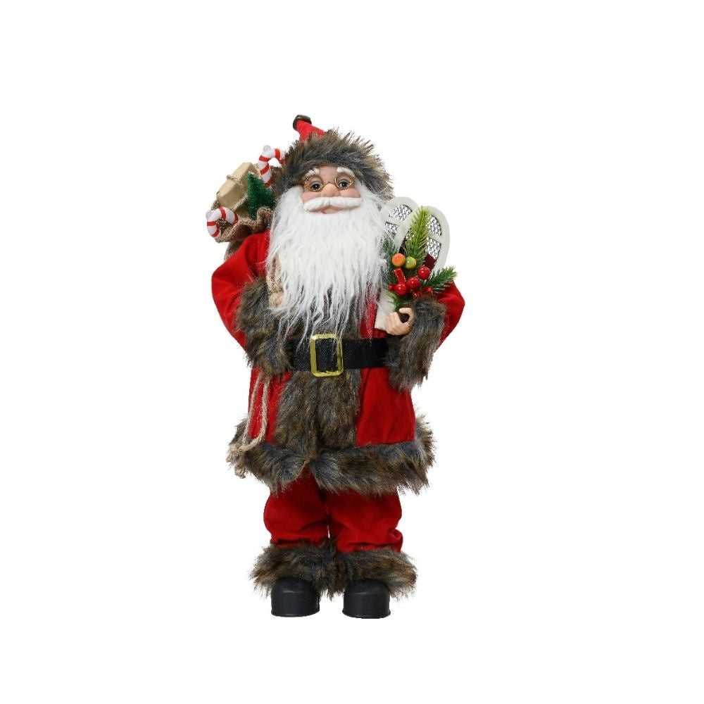 Kerstman met bruin/rode bontjas | polyester | 60cm