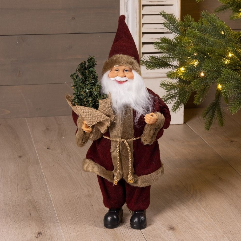 Kerstman pop met boompje | polyester | ossenbloed | 45cm