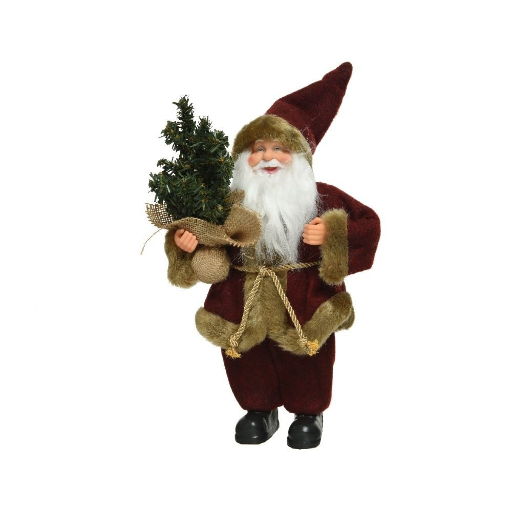Kerstman pop met boompje | polyester | ossenbloed | 30cm