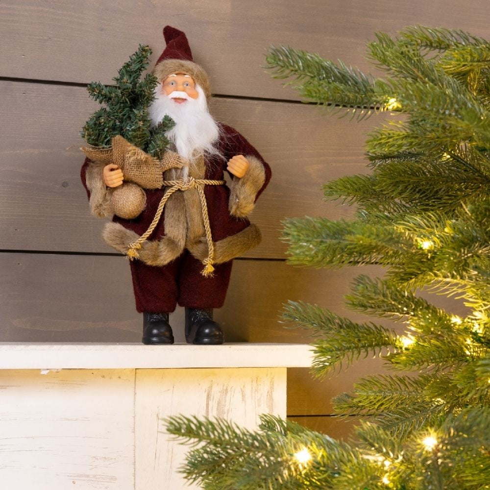 Kerstman pop met boompje | polyester | ossenbloed | 30cm