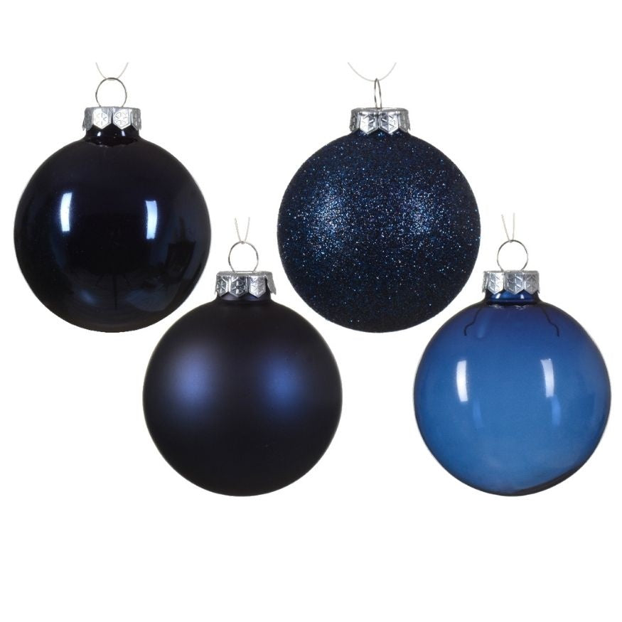 Kerstballen set 42-delig | glas | glitter/mat/glinster | nachtblauw