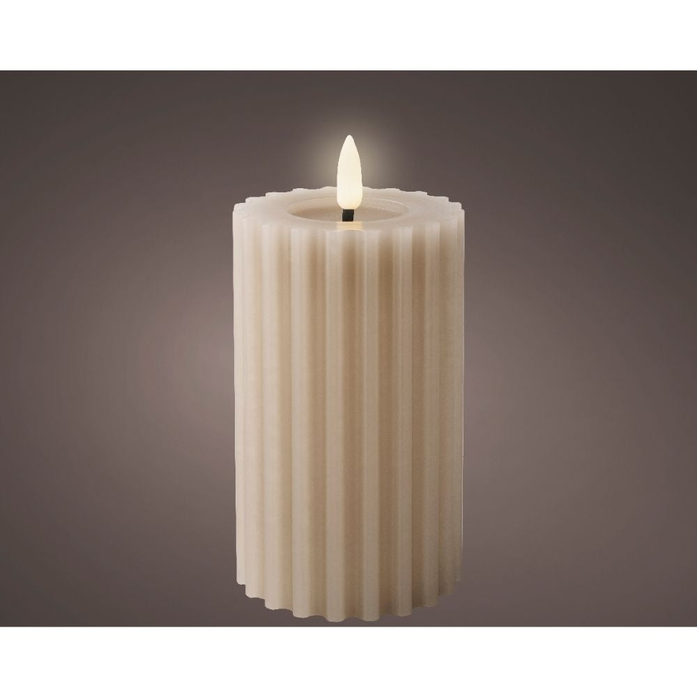 LED kaars | wax | lichtgrijs/warm wit | ø7,5x14,8cm