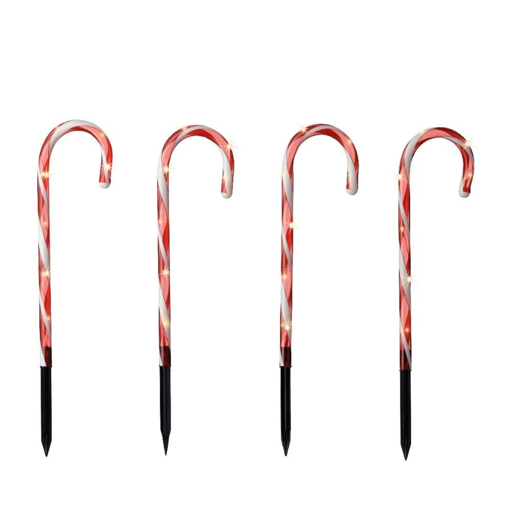 Zuurstok tuinsteker met LED lampjes set van 4 | geschikt voor buiten | incl. 8 functies | zwart | warm wit | 25cm