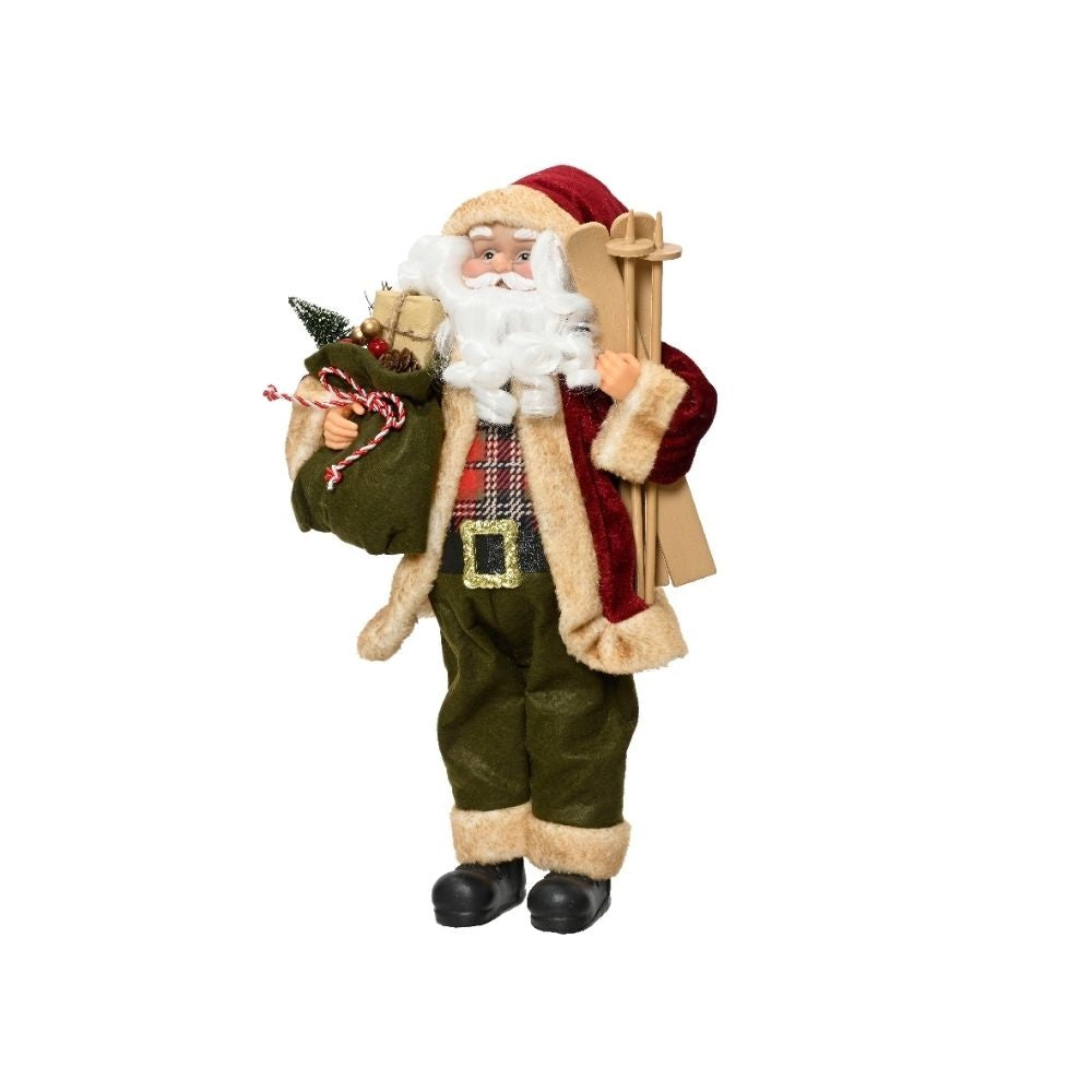 Kerstman pop in klassieke outfit met cadeau zak | polyester | groen/rood | 45cm