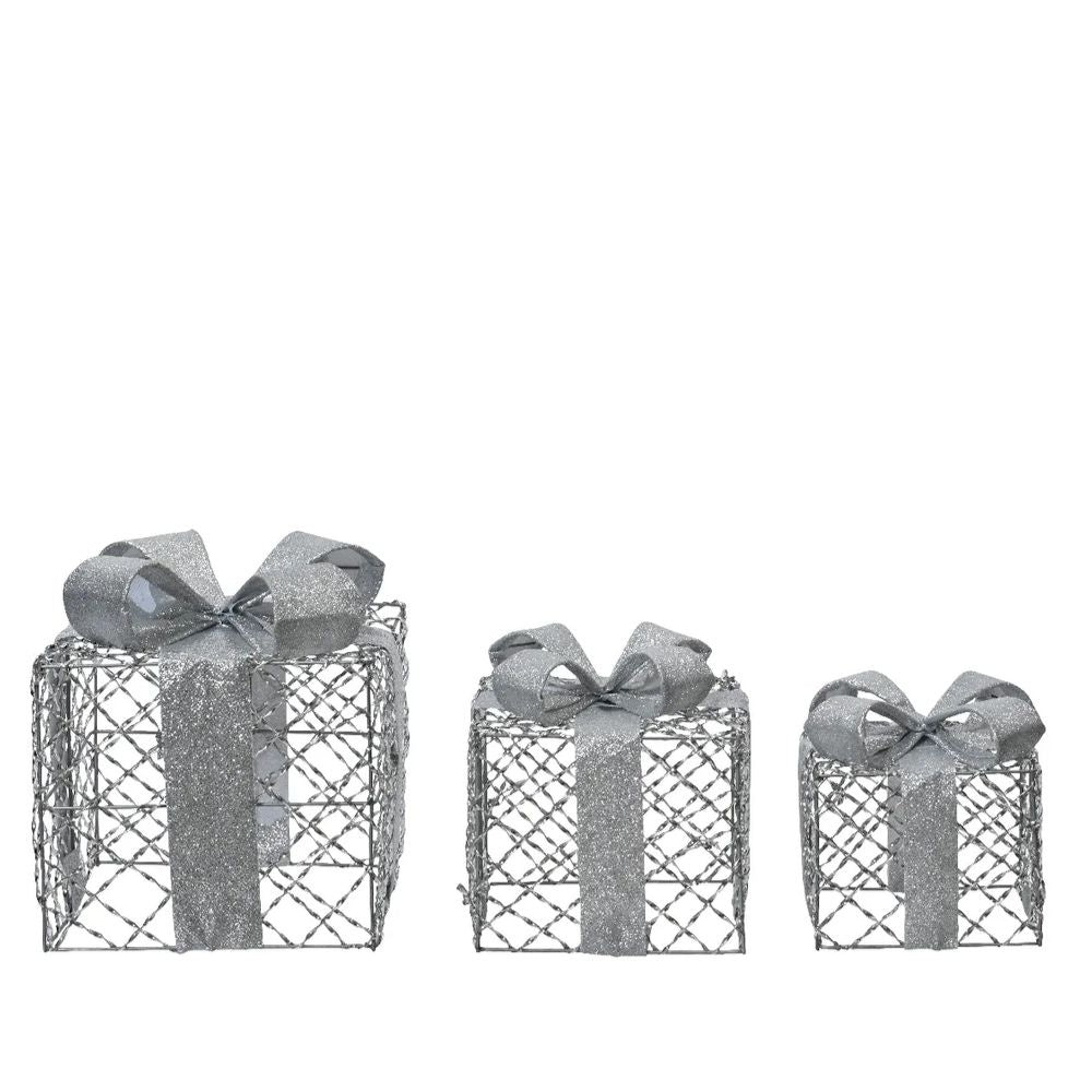 Cadeaubox van ijzer | set van 3 | zilver | 18cm