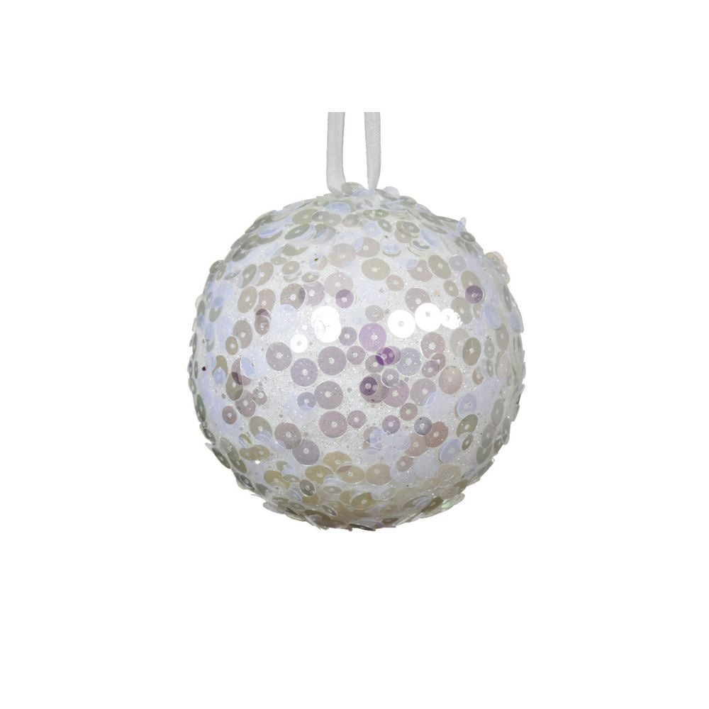 Gedecoreerde kerstbal ø8cm | foam | winterwit