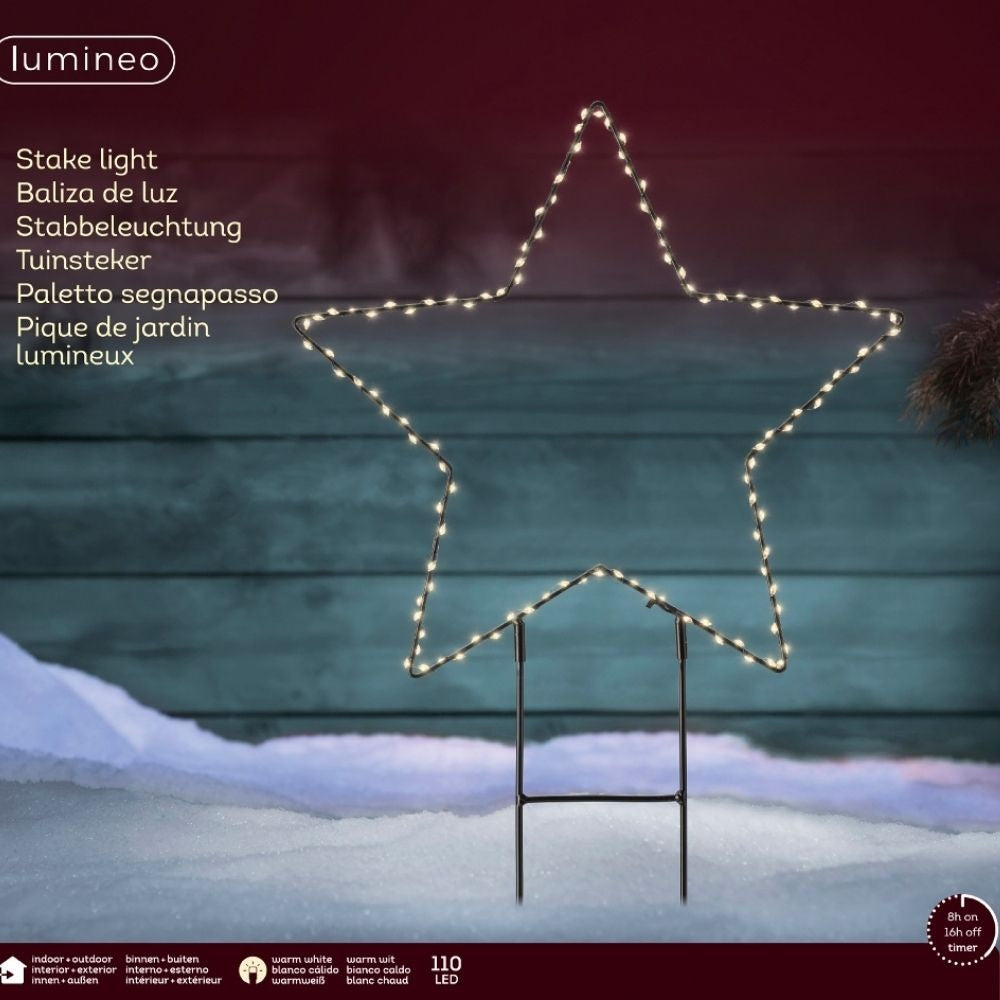 Metalen tuinsteker met LED lampjes | geschikt voor buiten | zwart | warm wit | 38cm