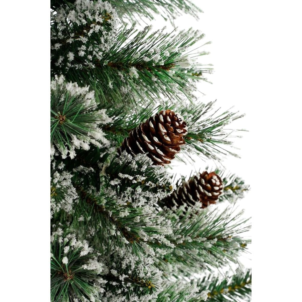 Vandans kerstboompje in pot 90xø48cm | groen met bevroren details & dennenappels