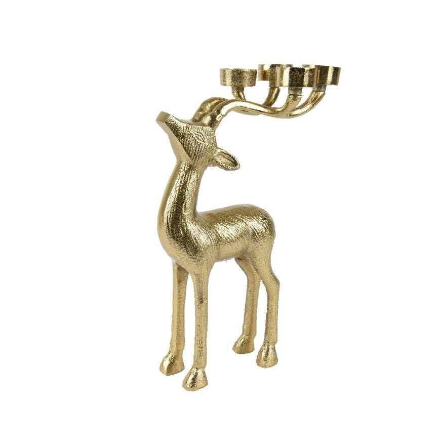 Kandelaar voor LED-kaarsen van ø4cm | goud hert | aluminium | goud | 40cm