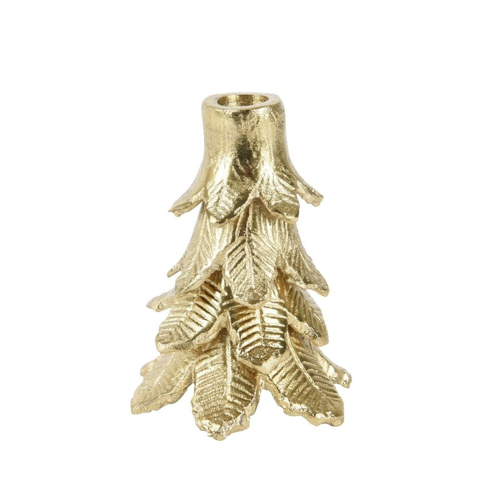 Kandelaar voor LED-kaarsen van ø2,2cm | goud met blaadjes | aluminium | 13,25cm