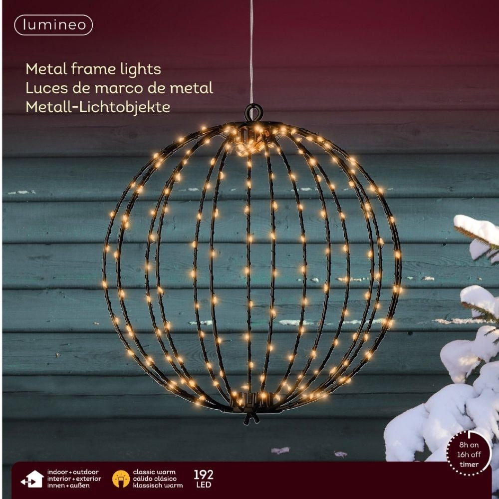 Metalen bal met LED lampjes | geschikt voor buiten | zwart | klassiek warm | 28cm