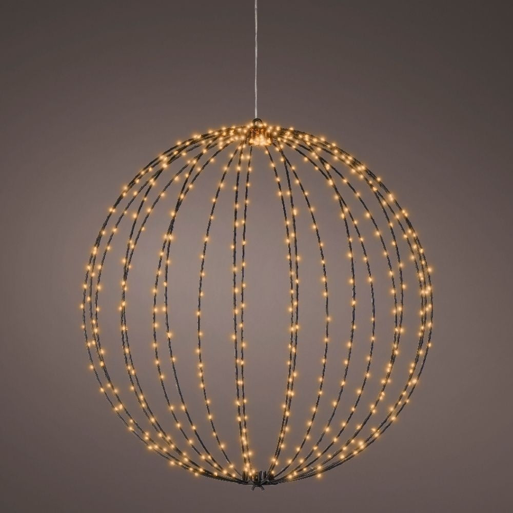 Metalen bal met LED lampjes | geschikt voor buiten | zwart/ klassiek warm | 58cm