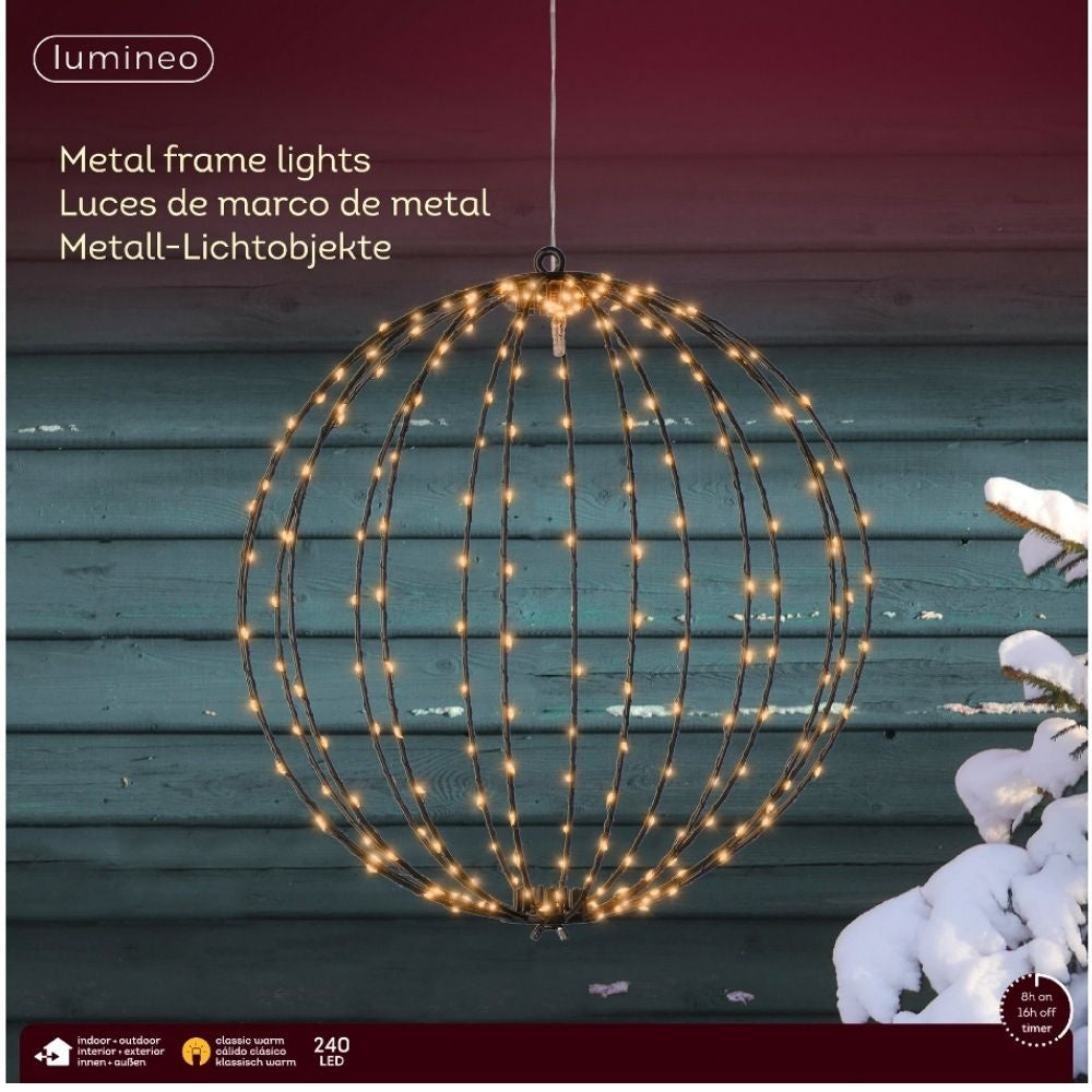 Metalen frame met LED lampjes | geschikt voor buiten | zwart/klassiek warm | 38cm